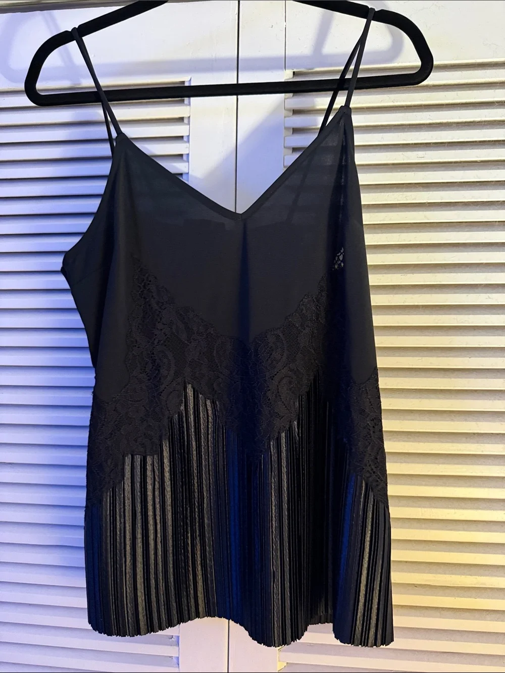 Express Black Lace-Trim Pleated Slip Camisole